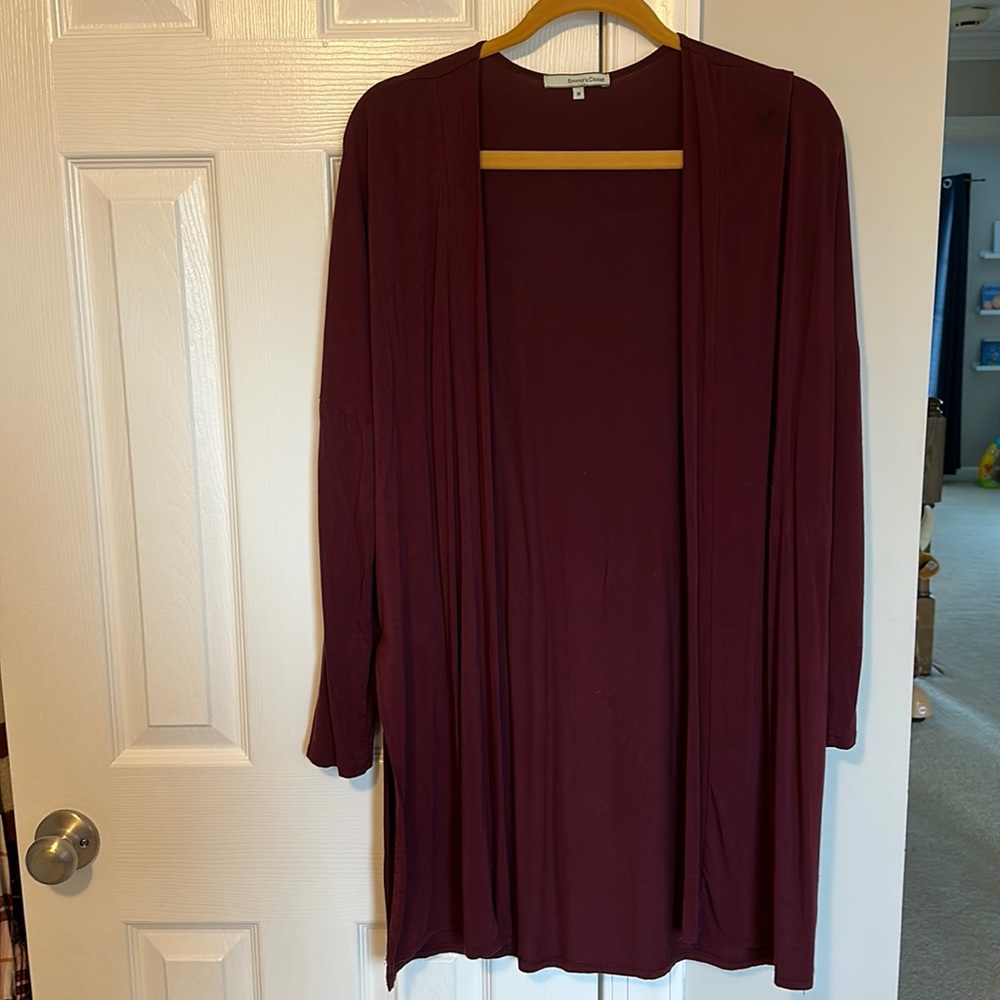 Burgundy Open Front Cardigan Women’s Medium Lightweight Duster